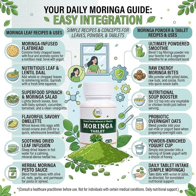 Moringa Tablets (60 Tablets) – Immunity & Energy Boost 100% Pure Drumstick Leaf Extract, Rich in Vitamins & Antioxidants, 60 Tablets view 4